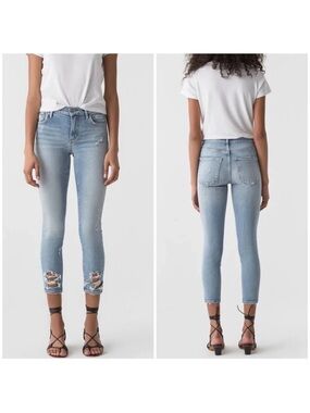 AGOLDE Sophie Crop Chewed Hem High Waist Jeans Womens Stretch